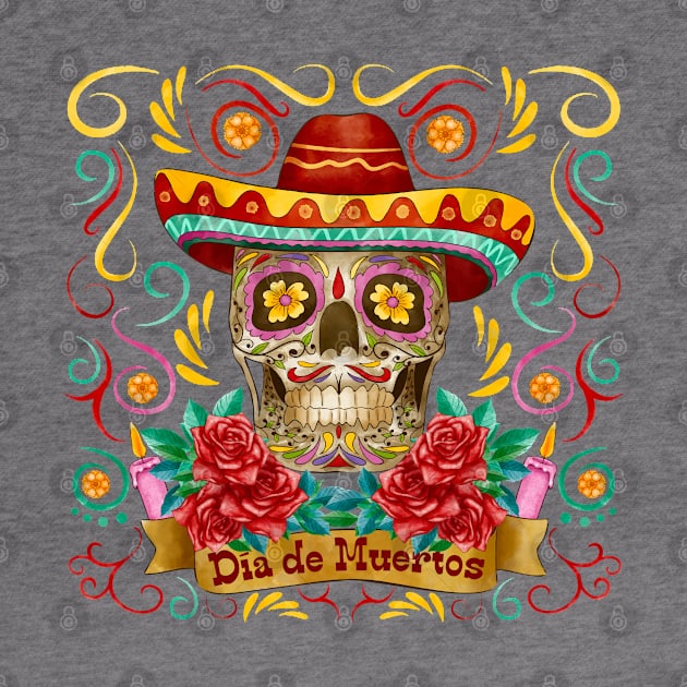 Dia de muertos skull colorful by Mako Design 